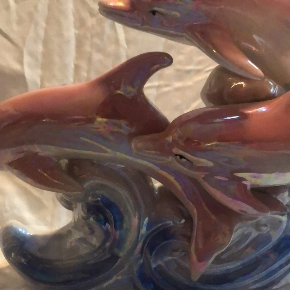 Vintage Y2k ceramic beachy dolfins ceramic figure
